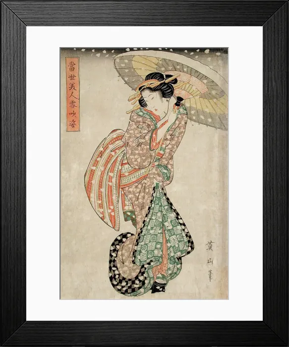 Framed Print : Modern Beauty in a Snowstorm, 19th century. Creator: Kikugawa Eizan Framed Print : Modern Beauty in a Snowstorm, 19th century. Creator: Kikugawa Eizan