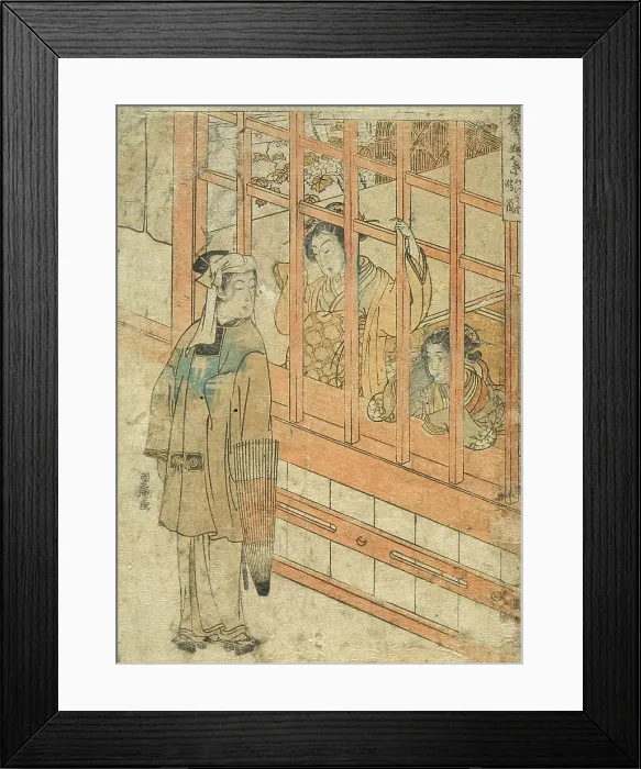 Framed Print : Young Man Outside a Brothel in the Yoshiwara, 18th century. Creator: Isoda Koryusai Framed Print : Young Man Outside a Brothel in the Yoshiwara, 18th century. Creator: Isoda Koryusai