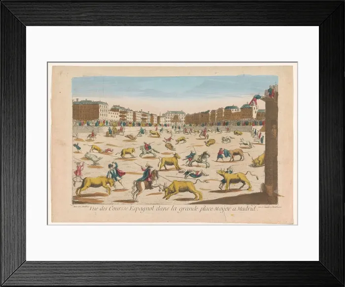 Framed Print : View of a bullfight on the Plaza Mayor in Madrid, 1759-c.1796. Creator: Louis-Joseph Mondhare Framed Print : View of a bullfight on the Plaza Mayor in Madrid, 1759-c.1796. Creator: Louis-Joseph Mondhare