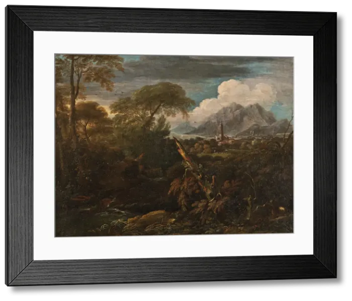 Framed Print : Landscape with a Village, 17th century. Creator: Unknown Framed Print : Landscape with a Village, 17th century. Creator: Unknown