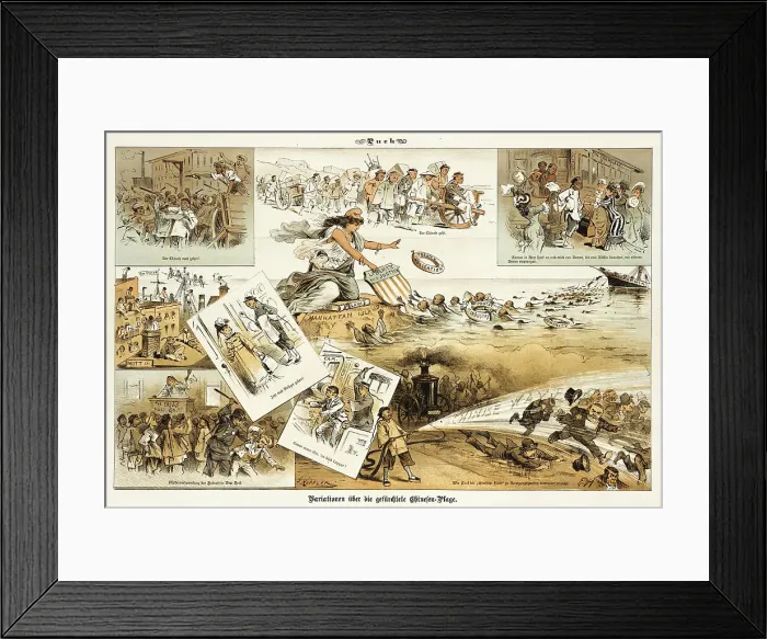 Framed Print : Cartoon from Puck, between 1880 and 1889. Creators: Joseph Keppler, Bernhard Gillam Framed Print : Cartoon from Puck, between 1880 and 1889. Creators: Joseph Keppler, Bernhard Gillam