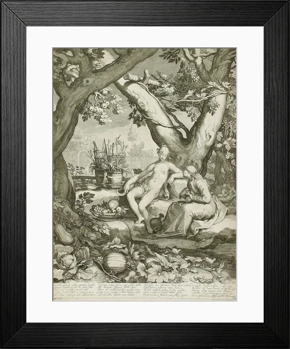 Framed Print : Vertumnus and Pomona, 1605. Creator: Jan Saenredam Framed Print : Vertumnus and Pomona, 1605. Creator: Jan Saenredam