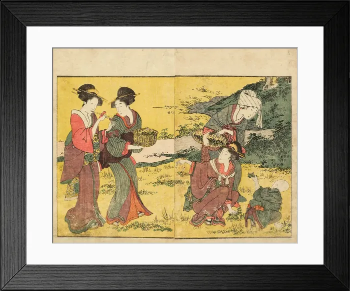 Framed Print : Gathering Spring Herbs. From the Picture Book of Flowers of the Four Seasons (Ehon shiki... 1801. Creator: Utamaro, Kitagawa (1753-1806) Framed Print : Gathering Spring Herbs. From the Picture Book of Flowers of the Four Seasons (Ehon shiki... 1801. Creator: Utamaro, Kitagawa (1753-1806)