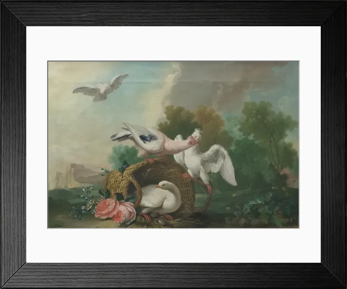 Framed Print : Landscape with Pigeons, c18th century. Creator: Unknown Framed Print : Landscape with Pigeons, c18th century. Creator: Unknown