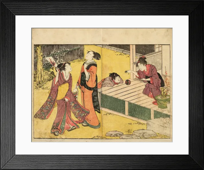 Framed Print : Girls Playing New Year Games. From the Picture Book of Flowers of the Four Seasons (Ehon... 1801. Creator: Utamaro, Kitagawa (1753-1806) Framed Print : Girls Playing New Year Games. From the Picture Book of Flowers of the Four Seasons (Ehon... 1801. Creator: Utamaro, Kitagawa (1753-1806)