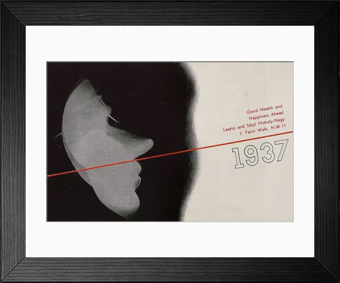 Framed Print : Good Health and Happiness Ahead. New Year's card by Laszlo and Sibyl Moholy-Nagy, 1937. Creator: Moholy-Nagy, Laszlo (1895-1946) Framed Print : Good Health and Happiness Ahead. New Year's card by Laszlo and Sibyl Moholy-Nagy, 1937. Creator: Moholy-Nagy, Laszlo (1895-1946)