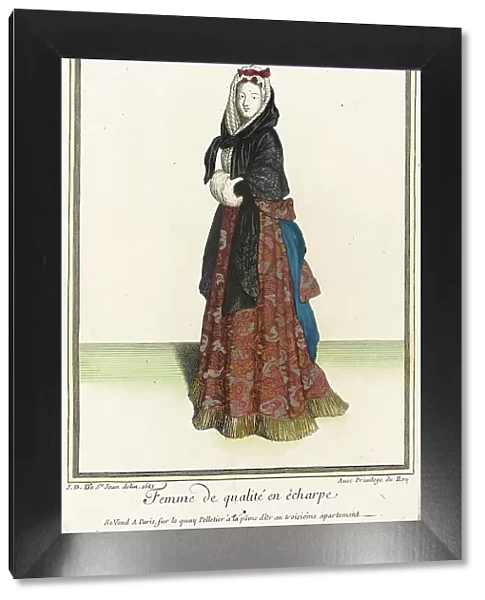 Recueil des modes de la cour de France, Femme de Qualité en Êcharpe, 1683. Creator: Jean de Dieu