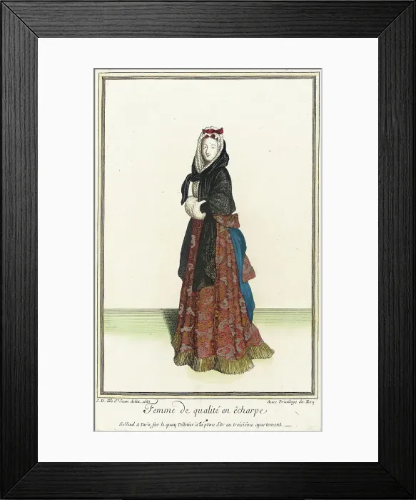 Framed Print : Recueil des modes de la cour de France, Femme de Qualité en Êcharpe, 1683. Creator: Jean de Dieu Framed Print : Recueil des modes de la cour de France, Femme de Qualité en Êcharpe, 1683. Creator: Jean de Dieu