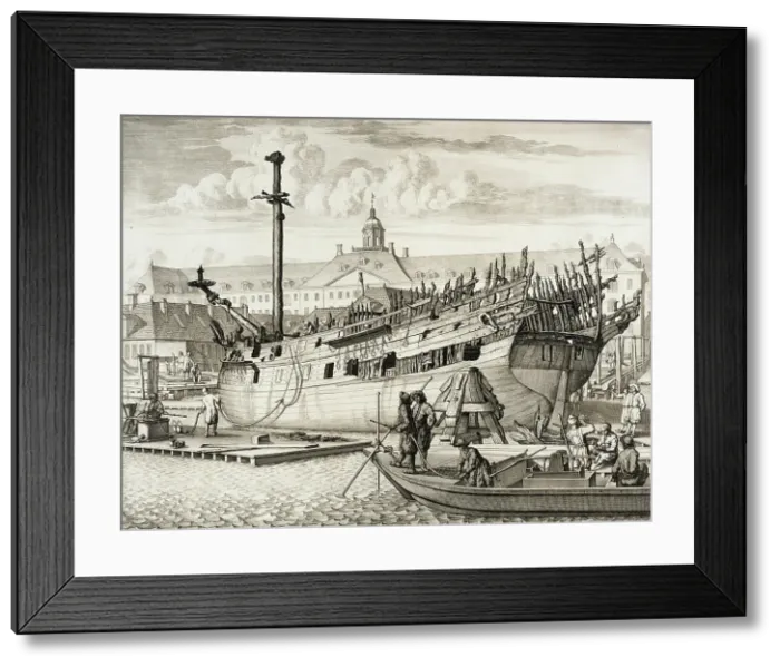 Framed Print : A Vessel in Dry-Dock, 17th century. Creator: Unknown