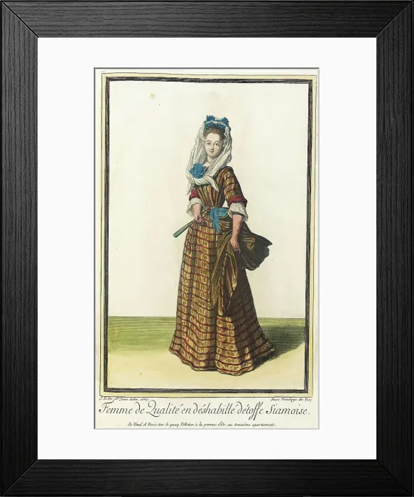 Framed Print : Recueil des modes de la cour de France, Femme de Qualité en Déshabillé Détoffe Siamoise, 1687. Creator: Jean de Dieu Framed Print : Recueil des modes de la cour de France, Femme de Qualité en Déshabillé Détoffe Siamoise, 1687. Creator: Jean de Dieu