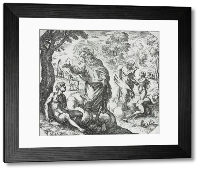 Framed Print : God Creating Adam and Eve, c1600. Creator: Antonio Tempesta Framed Print : God Creating Adam and Eve, c1600. Creator: Antonio Tempesta