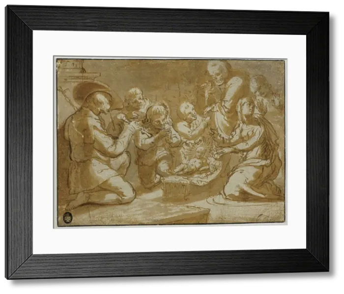 Framed Print : The Adoration of the Shepherds, unknown date. Creator: Anon Framed Print : The Adoration of the Shepherds, unknown date. Creator: Anon