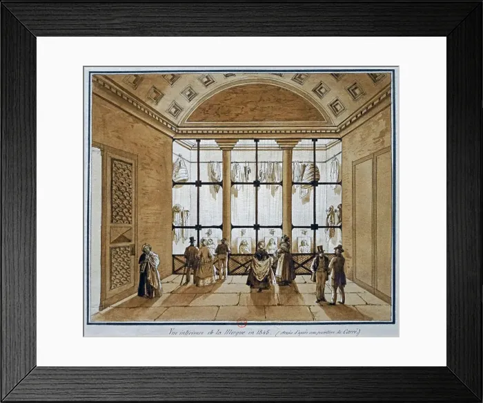 Framed Print : Interior view of the morgue, 1845. Creator: Anonymous Framed Print : Interior view of the morgue, 1845. Creator: Anonymous