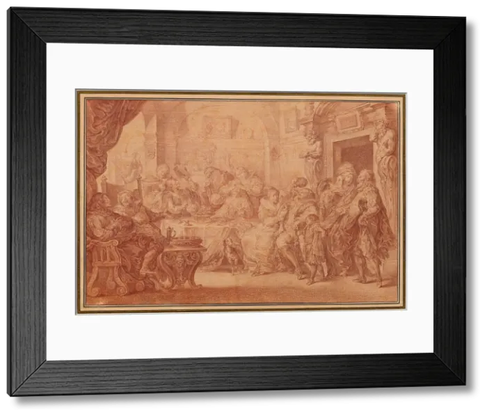 Framed Print : Interior with a wedding party. From the Life of Henry IV. Creator: Cochin, Charles-Nicolas, the Younger (1715-1790) Framed Print : Interior with a wedding party. From the Life of Henry IV. Creator: Cochin, Charles-Nicolas, the Younger (1715-1790)