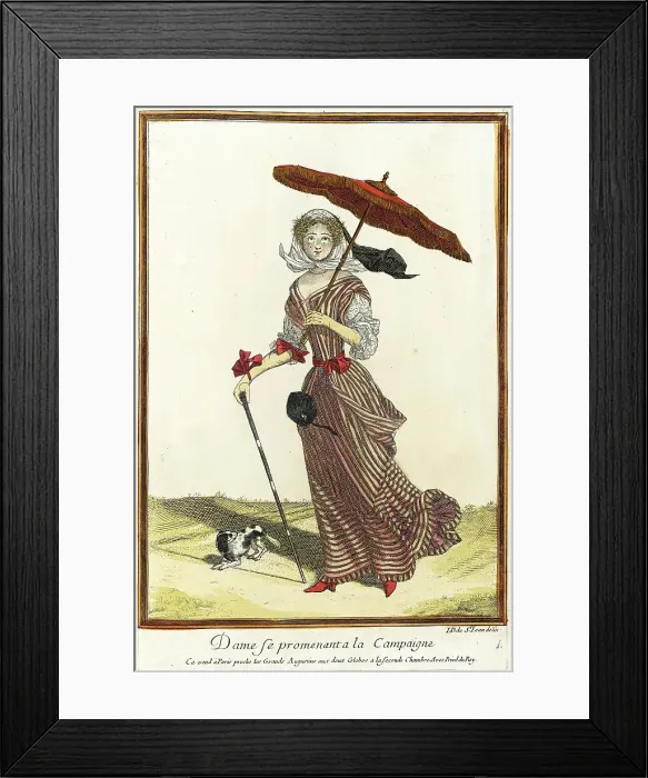 Framed Print : Recueil des modes de la cour de France, Dame se Promenant a la Campaigne, between c1675 and c1677. Creator: Jean de Dieu Framed Print : Recueil des modes de la cour de France, Dame se Promenant a la Campaigne, between c1675 and c1677. Creator: Jean de Dieu