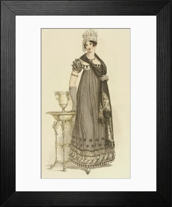 Framed Print : Fashion Plate (Evening Dress), 1818. Creator: Rudolph Ackermann Framed Print : Fashion Plate (Evening Dress), 1818. Creator: Rudolph Ackermann
