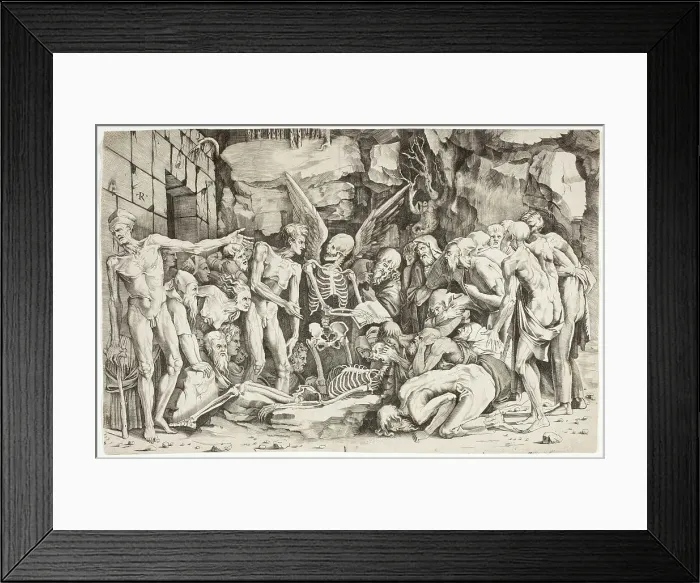 Framed Print : The Skeletons, between 1518 and 1525. Creators: Marco Dente, Baccio Bandinelli Framed Print : The Skeletons, between 1518 and 1525. Creators: Marco Dente, Baccio Bandinelli