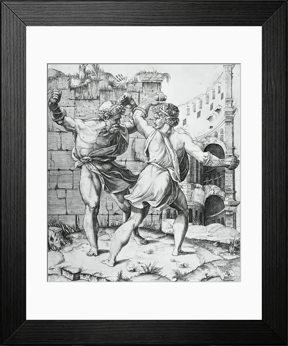 Framed Print : Entellus and Dares, between 1520 and 1525. Creators: Marco Dente, Giulio Romano Framed Print : Entellus and Dares, between 1520 and 1525. Creators: Marco Dente, Giulio Romano