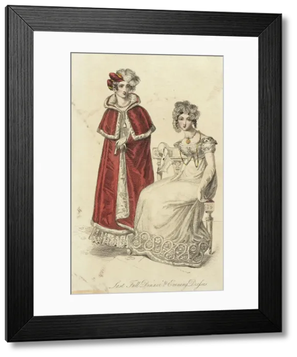 Framed Print : Fashion Plate (Last Full Evening and Dinner Dresses), 1822. Creator: Unknown Framed Print : Fashion Plate (Last Full Evening and Dinner Dresses), 1822. Creator: Unknown