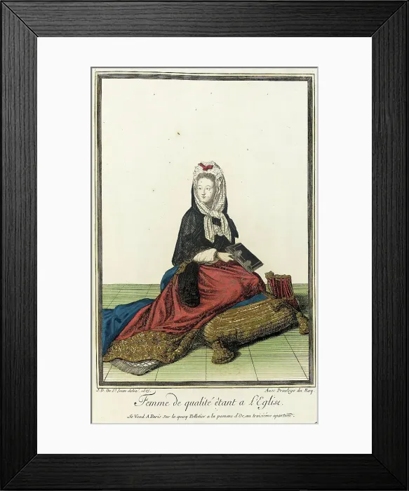Framed Print : Recueil des modes de la cour de France, Femme de Qualité Êtant a L'Eglise, 1685. Creator: Jean de Dieu Framed Print : Recueil des modes de la cour de France, Femme de Qualité Êtant a L'Eglise, 1685. Creator: Jean de Dieu