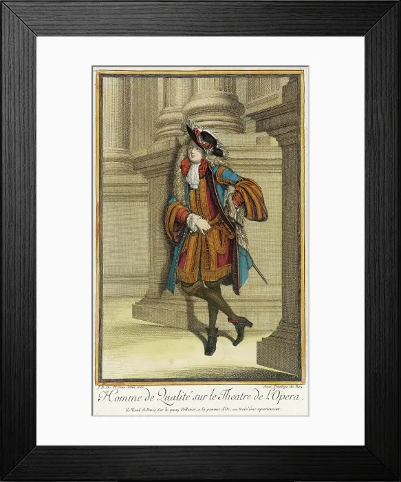 Framed Print : Recueil des modes de la cour de France, Homme de Qualité sur le Theatre de l'Opera, 1687. Creator: Jean de Dieu
