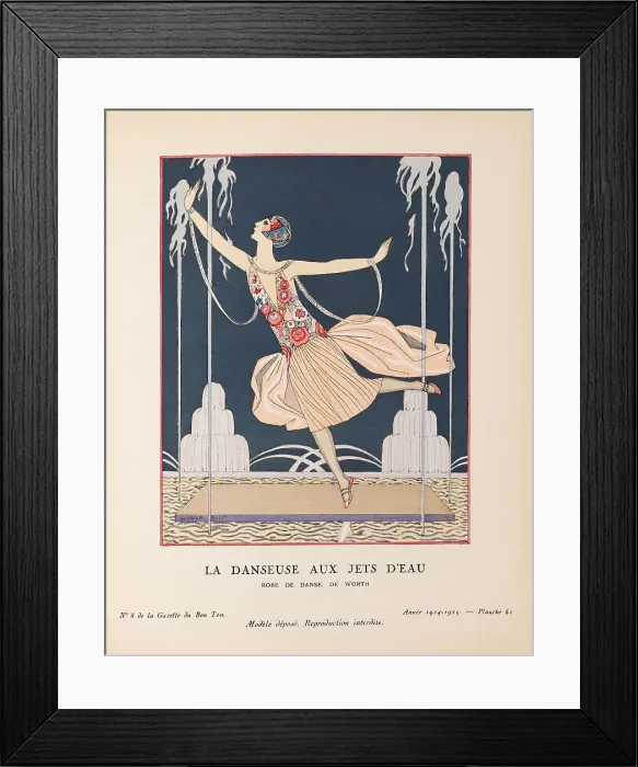 Framed Print : La Danseuse aux jets d'eau. Robe de danse, de Worth (La Gazette du Bon ton), 1925. Creator: Barbier, George (1882-1932) Framed Print : La Danseuse aux jets d'eau. Robe de danse, de Worth (La Gazette du Bon ton), 1925. Creator: Barbier, George (1882-1932)