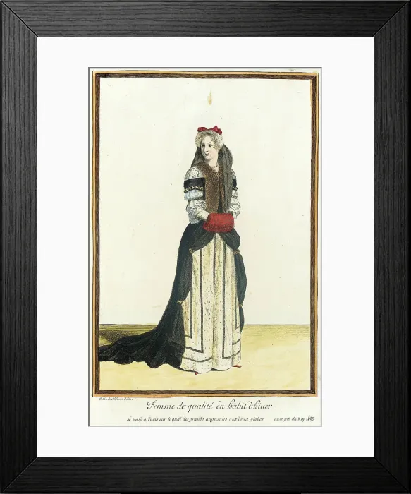 Framed Print : Recueil des modes de la cour de France, Femme de Qualité en Habit d'Hiuer, 1683. Creator: Jean de Dieu Framed Print : Recueil des modes de la cour de France, Femme de Qualité en Habit d'Hiuer, 1683. Creator: Jean de Dieu