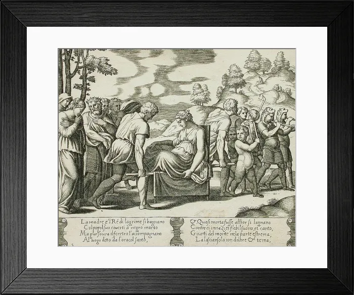Framed Print : Psyche carried on a litter being taken to a mountain, between 1520 and 1535. Creator: Master of the Die Framed Print : Psyche carried on a litter being taken to a mountain, between 1520 and 1535. Creator: Master of the Die