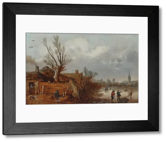 Framed Print : Cottages and Frozen River, 1629. Creator: Esaias van de Velde Framed Print : Cottages and Frozen River, 1629. Creator: Esaias van de Velde