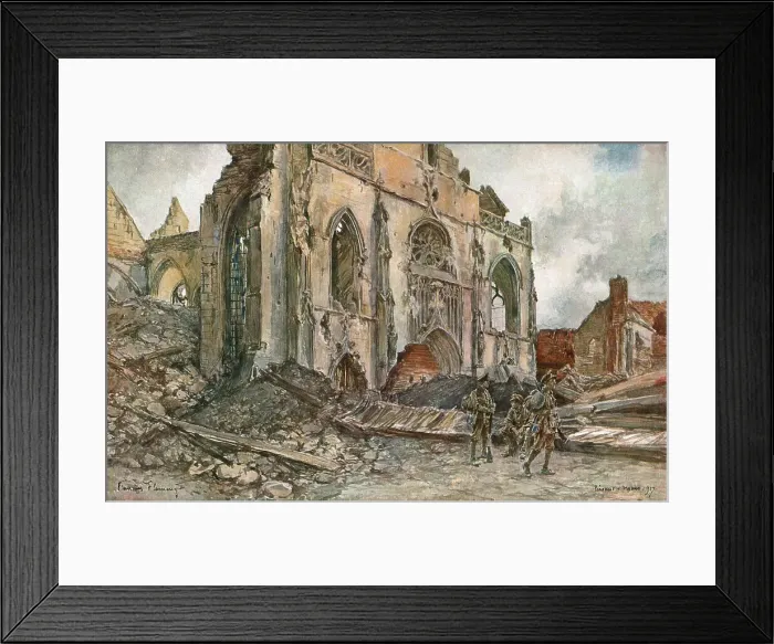 Framed Print : Cathedrale de Peronne, 1917. Creator: Francois Flameng Framed Print : Cathedrale de Peronne, 1917. Creator: Francois Flameng