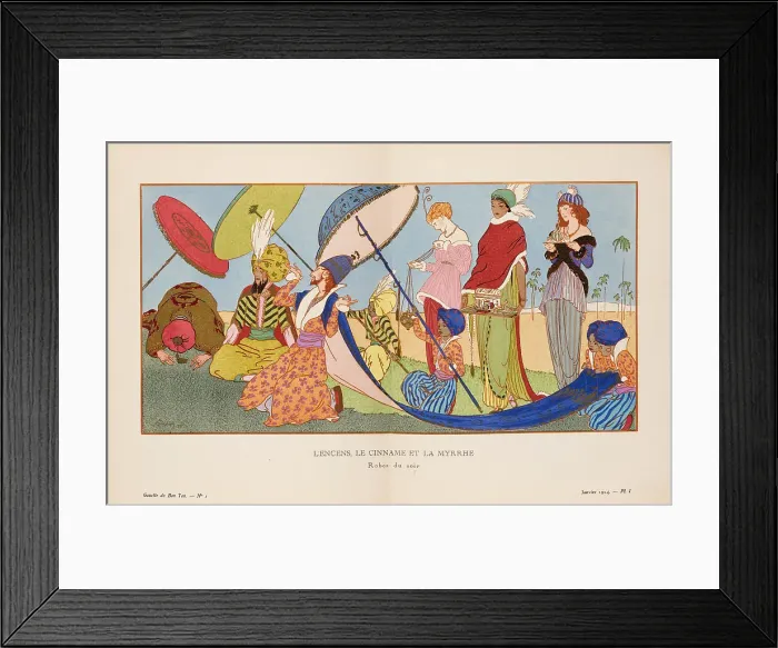 Framed Print : L'Encens, Le Cinname et la Myrrhe. Robes du soir (La Gazette du Bon ton), 1914. Creator: Strimpl, Ludwik (1880-193) Framed Print : L'Encens, Le Cinname et la Myrrhe. Robes du soir (La Gazette du Bon ton), 1914. Creator: Strimpl, Ludwik (1880-193)