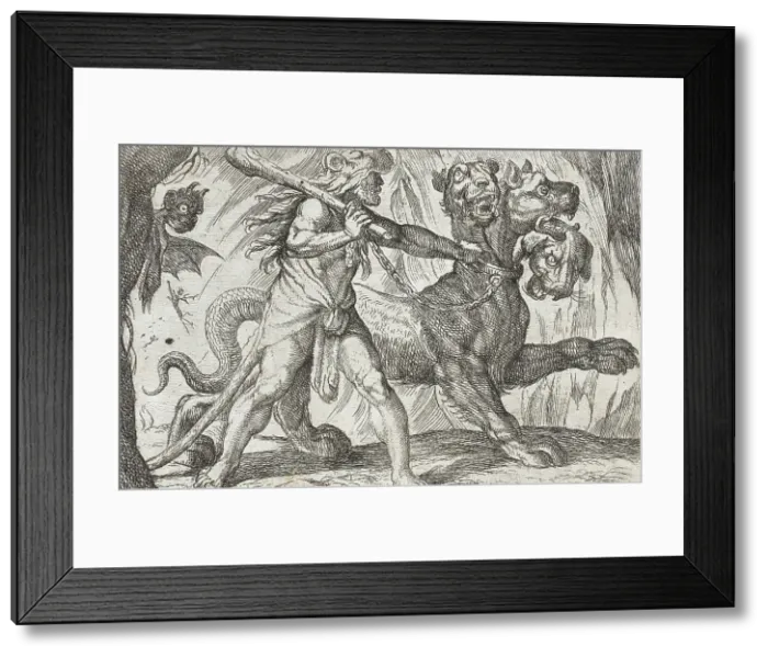 Framed Print : Hercules and Cerberus, 1608. Creators: Antonio Tempesta, Nicolaus van Aelst Framed Print : Hercules and Cerberus, 1608. Creators: Antonio Tempesta, Nicolaus van Aelst