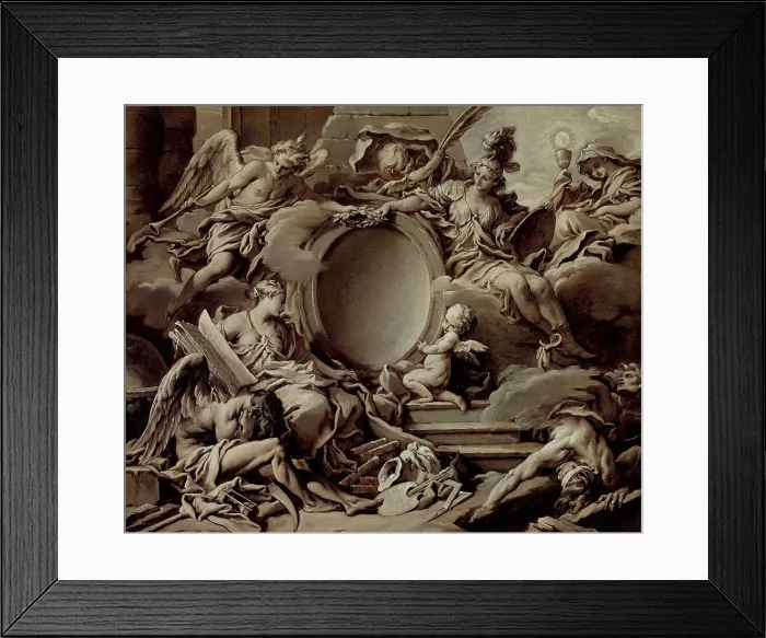 Framed Print : Project for a Cartouche: An Allegory of Minerva, Fame, History and Faith Overcomin... c1727. Creator: Francois Boucher Framed Print : Project for a Cartouche: An Allegory of Minerva, Fame, History and Faith Overcomin... c1727. Creator: Francois Boucher