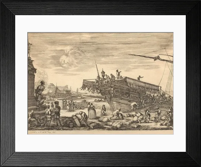 Framed Print : Loading the galley to Saint Etienne, 1654. Creator: Della Bella, Stefano (1610-1664) Framed Print : Loading the galley to Saint Etienne, 1654. Creator: Della Bella, Stefano (1610-1664)