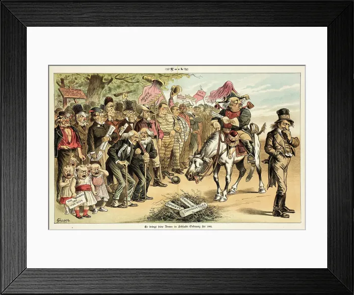Framed Print : Cartoon from Puck, between 1880 and 1889. Creators: Joseph Keppler, Bernhard Gillam Framed Print : Cartoon from Puck, between 1880 and 1889. Creators: Joseph Keppler, Bernhard Gillam