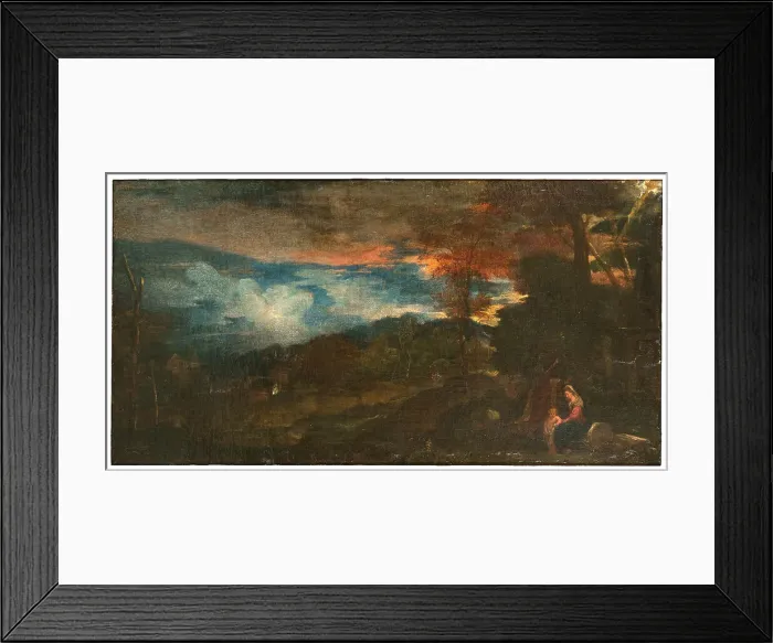 Framed Print : Landscape with the Holy Family, c15th century. Creator: Anon Framed Print : Landscape with the Holy Family, c15th century. Creator: Anon