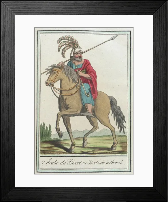 Framed Print : Costumes de Différents Pays, Arabe du Désert où Bedouin à Cheval, c1797. Creator: Jacques Grasset de Saint-Sauveur Framed Print : Costumes de Différents Pays, Arabe du Désert où Bedouin à Cheval, c1797. Creator: Jacques Grasset de Saint-Sauveur