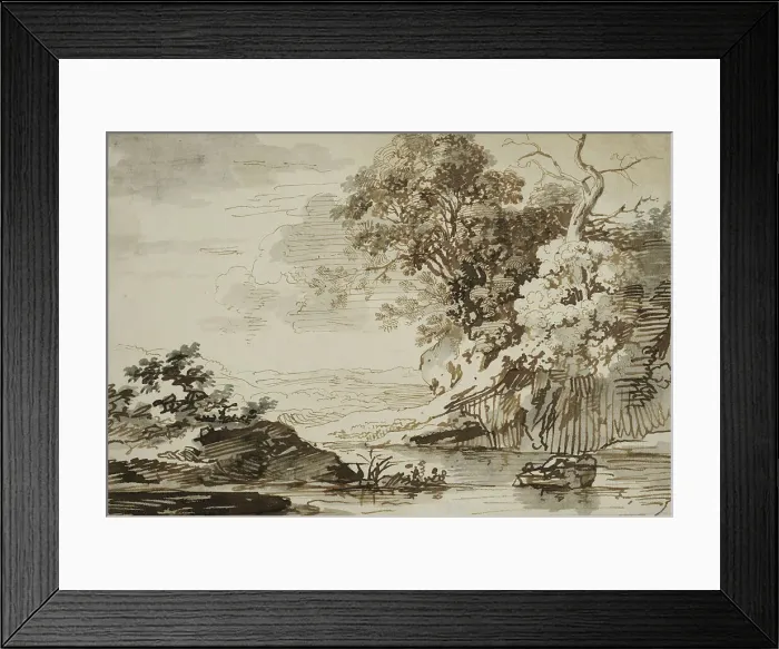 Framed Print : Landscape with a stream, unknown date. Creator: Anon Framed Print : Landscape with a stream, unknown date. Creator: Anon