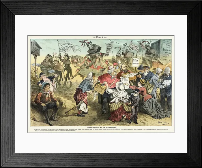 Framed Print : Cartoon from Puck, between 1880 and 1889. Creators: Joseph Keppler, Bernhard Gillam Framed Print : Cartoon from Puck, between 1880 and 1889. Creators: Joseph Keppler, Bernhard Gillam