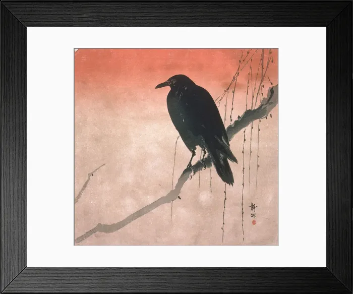 Framed Print : Crow on a Willow Branch, c1890. Creator: Okuhara Seiko Framed Print : Crow on a Willow Branch, c1890. Creator: Okuhara Seiko