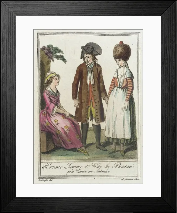 Framed Print : Costumes de Différents Pays, Homme Femme et Fille de Passan près Vienne en Autriche, c1797. Creator: Jacques Grasset de Saint-Sauveur Framed Print : Costumes de Différents Pays, Homme Femme et Fille de Passan près Vienne en Autriche, c1797. Creator: Jacques Grasset de Saint-Sauveur