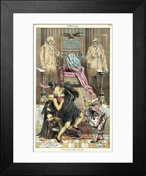 Framed Print : Cartoon from Puck, between 1880 and 1889. Creators: Joseph Keppler, Bernhard Gillam Framed Print : Cartoon from Puck, between 1880 and 1889. Creators: Joseph Keppler, Bernhard Gillam
