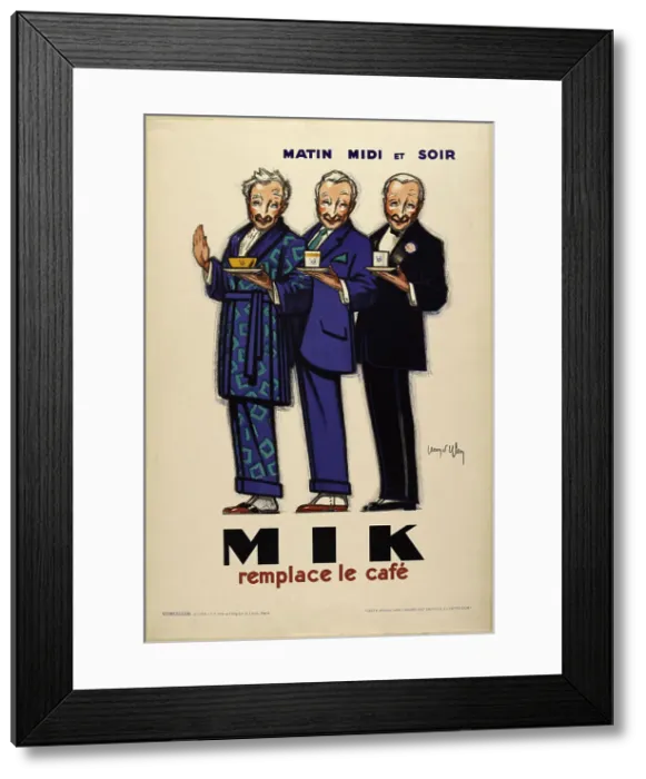 Framed Print : Matin, midi et soir... MIK remplace le café (Morning, noon and evening... MIK replaces... c.1930. Creator: D'Ylen, Jean (1886-1938) Framed Print : Matin, midi et soir... MIK remplace le café (Morning, noon and evening... MIK replaces... c.1930. Creator: D'Ylen, Jean (1886-1938)