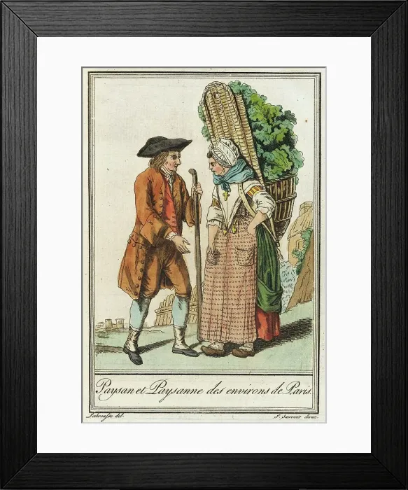 Framed Print : Costumes de Différent Pays, Paysan et Paysanne des environs de Paris. c1797. Creator: Jacques Grasset de Saint-Sauveur Framed Print : Costumes de Différent Pays, Paysan et Paysanne des environs de Paris. c1797. Creator: Jacques Grasset de Saint-Sauveur