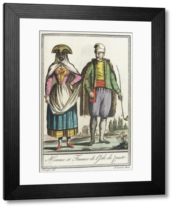 Framed Print : Costumes de Différents Pays, Homme et Femme de l'Isle de Zante, c1797. Creator: Jacques Grasset de Saint-Sauveur Framed Print : Costumes de Différents Pays, Homme et Femme de l'Isle de Zante, c1797. Creator: Jacques Grasset de Saint-Sauveur
