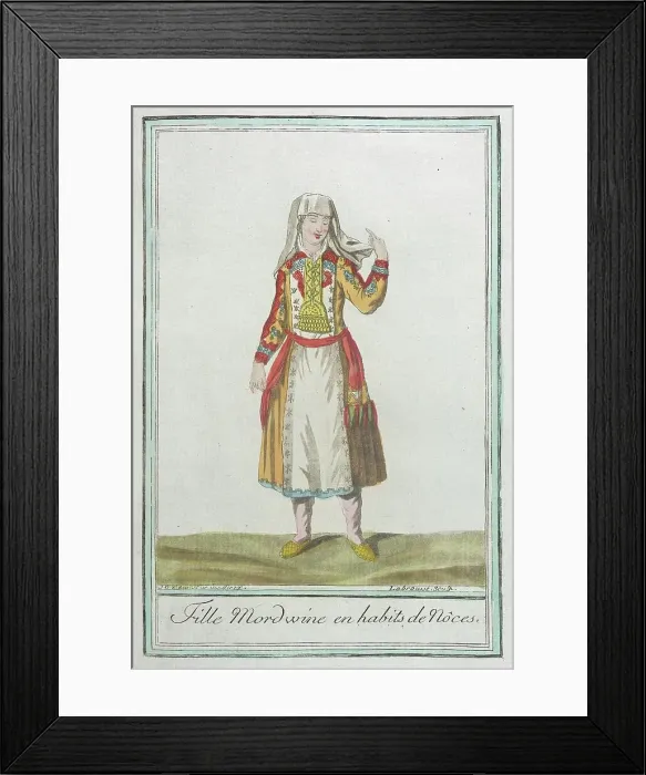 Framed Print : Costumes de Différents Pays, Fille Mordwine en Habits de Nôces, c1797. Creator: Jacques Grasset de Saint-Sauveur Framed Print : Costumes de Différents Pays, Fille Mordwine en Habits de Nôces, c1797. Creator: Jacques Grasset de Saint-Sauveur