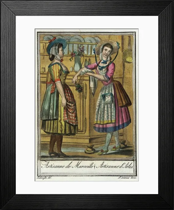 Framed Print : Costumes de Différent Pays, Artisanne de Marseille / Artisanne d'Arles, c1797. Creator: Jacques Grasset de Saint-Sauveur Framed Print : Costumes de Différent Pays, Artisanne de Marseille / Artisanne d'Arles, c1797. Creator: Jacques Grasset de Saint-Sauveur
