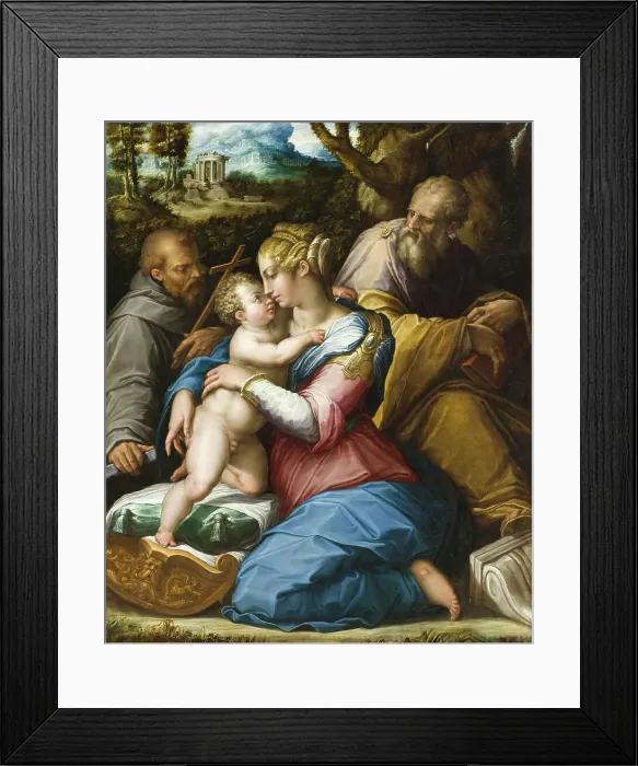 Framed Print : Holy Family with Saint Francis in a Landscape, 1542. Creator: Giorgio Vasari Framed Print : Holy Family with Saint Francis in a Landscape, 1542. Creator: Giorgio Vasari
