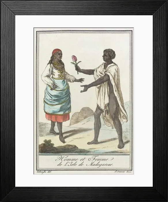 Framed Print : Costumes de Différents Pays, Homme et Femme de l'Isle de Madagascar, c1797. Creator: Jacques Grasset de Saint-Sauveur Framed Print : Costumes de Différents Pays, Homme et Femme de l'Isle de Madagascar, c1797. Creator: Jacques Grasset de Saint-Sauveur