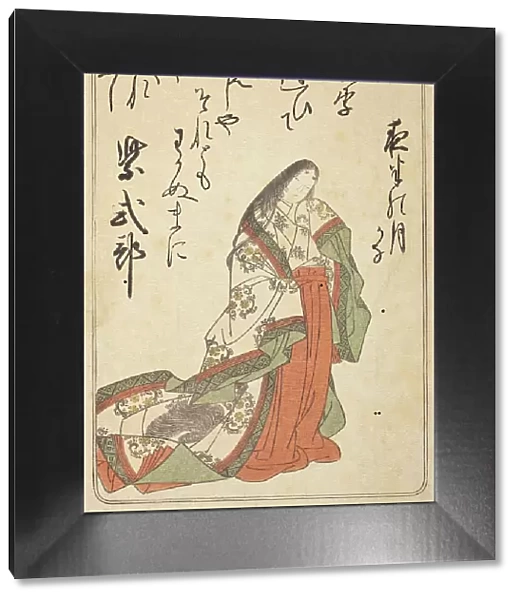 The Poetress Murasaki Shikibu with a poem about the moon at midnight (image 2 of 2), c1775. Creator: Shunsho
